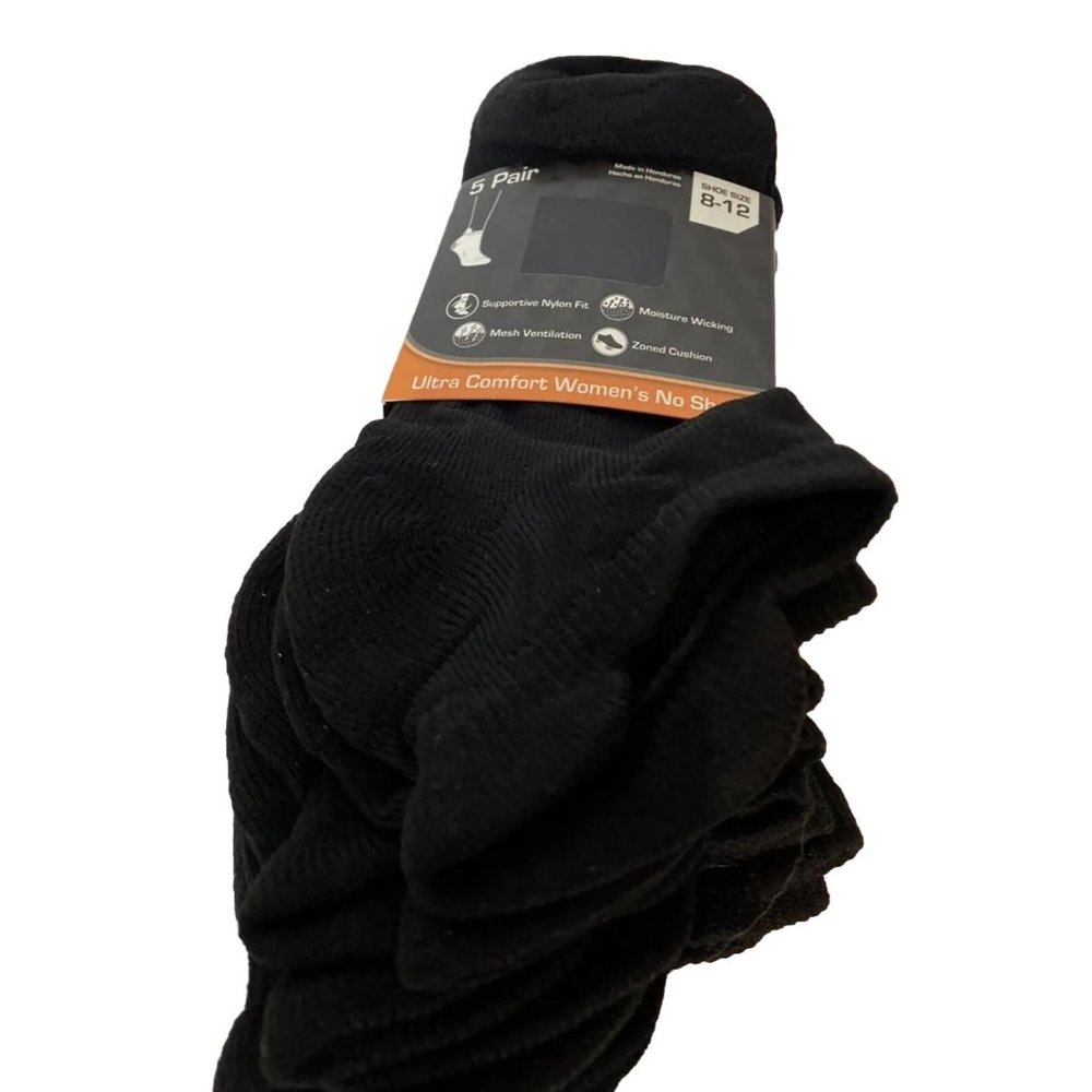 Ladies Black Socks No Show, Ultra Comfort & Moisture Aid, Brand New Pack